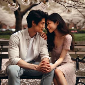 Loving Couple Under Cherry Blossom Tree - Romantic Scene