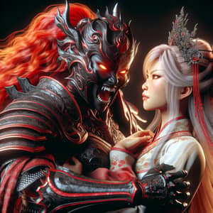 Fierce Black Warrior Embracing Serene Empress - Tale of Love and Power