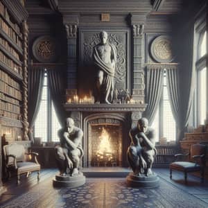 Fantasy Book Wizard's Room - Stone Statues & Fireplace