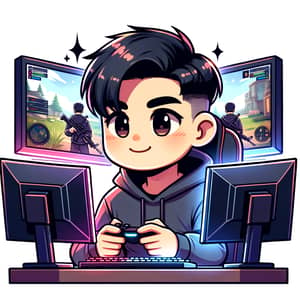 Young Asian Gamer Streamer in Captivating Setup