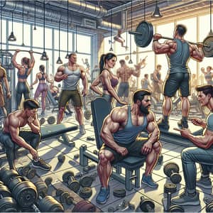 Diverse Fitness Scenes at a Busy Gym