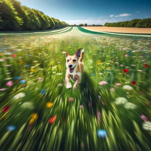 Energetic Dog Running in Colorful Field