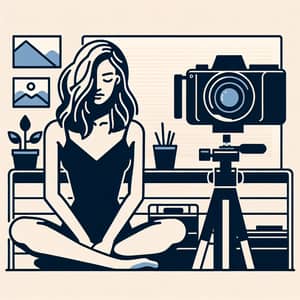 Minimalistic Vector Art Design with White Female Sitting in Front of Camera