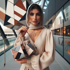 Modern Geometric Female Influencer | Fashionable Middle-Eastern Woman - Website Name