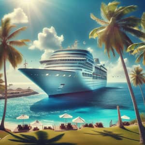 Luxurious Cruise Ship near Palm Trees | Relaxing Vacation Scene