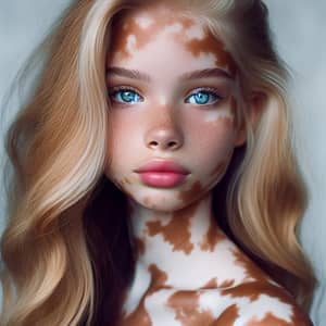 Unique Portrait of a Girl with Vitiligo and Blue Eyes