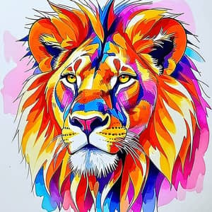 Teenager's Bright Lion Watercolor Painting