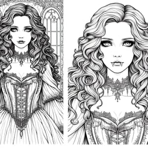 Vintage Vampire Lady Coloring Page | Intriguing Gothic Design