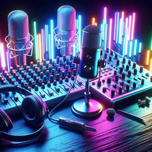 Futuristic Podcasting Equipment with Neon Lights