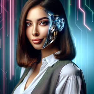 Confident Cyberpunk Middle Eastern Woman with Captivating Brown Eyes