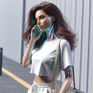 Futuristic Middle Eastern Woman: Half-Robotic Beauty in White Outfit