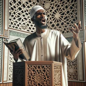 Passionate African Imam Preaching in Traditional Attire