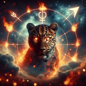 Fierce Leopard in Fire Element with Sagittarius Symbol