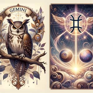 Majestic Owl with Gemini Symbol and Mercury | Air Element Art