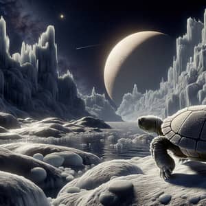 Curious Turtle Explores Pluto's Icy Terrain