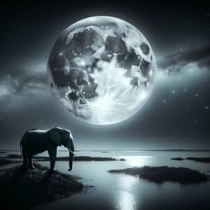 Majestic Elephant by Moonlit Water | Tranquil Night Scene