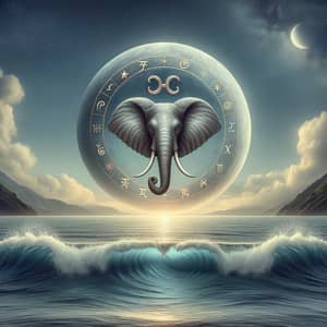 Cancer Astrological Symbol Over Water with Moon and Elephant