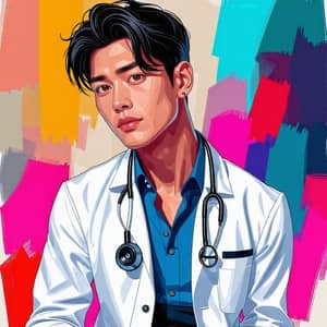 Anime-Inspired Portrait of Tall & Handsome Asian Male Doctor | Medical Genre
