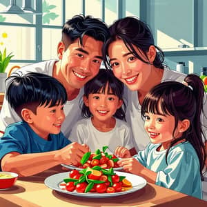 Anime-Inspired Heartwarming Family Meal Scene | Vibrant Colors