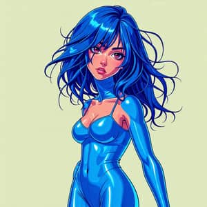 Anime Style Girl | Dynamic Full-Body Portrait in Blue Outfit