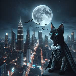 Batman Cat in City: Mysterious Guardian of the Nightscape