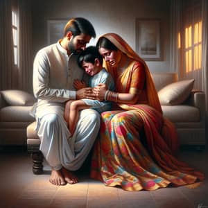 Indian Parents Embracing Child in Warm Scene of Love and Loss