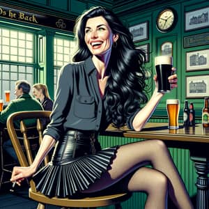 European Woman in 40s Enjoying Life in Irish Pub