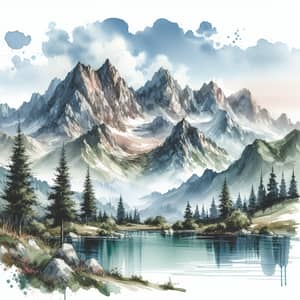 Serene Watercolor Mountain Landscape Art