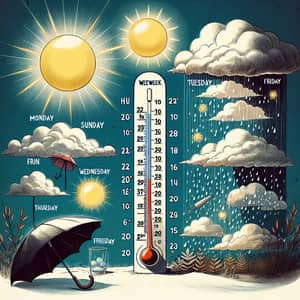 Weekly Weather Forecast: Sunny Monday-Tuesday, Passing Shower Wednesday, Cloudy Thursday-Friday, Snowy Weekend - 22°C to 15°C