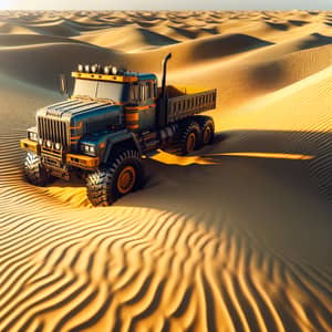 Stranded Heavy-Duty Truck in Vast Golden Sand