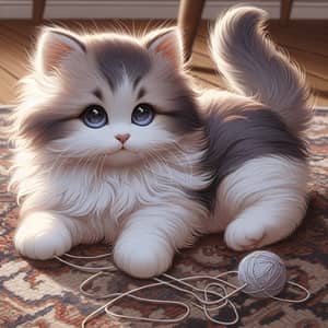 Adorable Fluffy Kitten with Blue Eyes on Patterned Rug