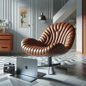 Modern MacBook Pro 16 on Unique Leather Chair | Minimalist Room Design