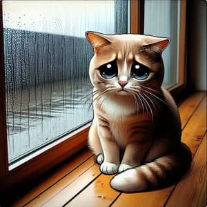 Sad Cat Sitting by Rainy Window | Touching Scene