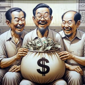 Jovial Chinese Men with Large Bag of Money - Unique Characteristics