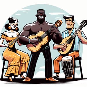 Cartoon-Style Sierreño Musical Group Illustration