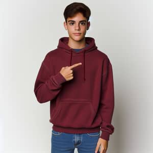 Young Hispanic Boy in Red Hoodie and Blue Jeans
