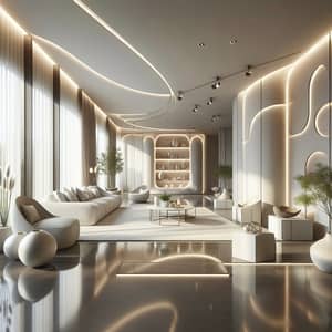 Aesthetic Modern Interior Design: 3D Render with Sleek White Walls & Decorative Lighting
