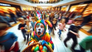 Young Boy in Vibrant Rabbit Costume Searching for Easter Egg in Shopping Mall