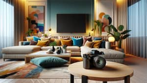 Modern Black Camera in Stylish Living Room