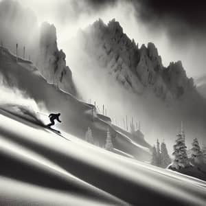 Enchanting Winter Landscape: Lone Skier in Action | Sports Photography