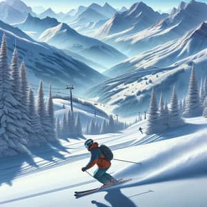 Expert Skier in Breathtaking Winter Scene