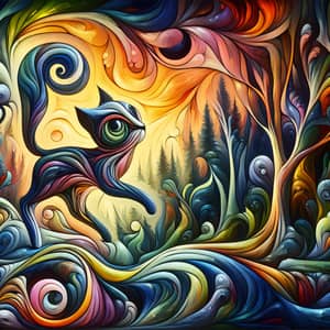 Whimsical Creature in Surreal Forest - Oil Painting Art
