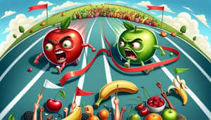 Playful Apple Race: Humorous Fruit Competition Illustration