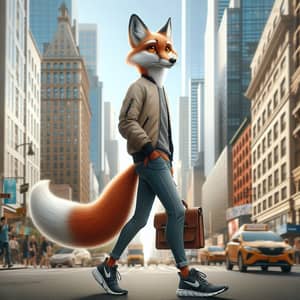 Anthropomorphic Fox in City: Modern Clothing & Stylish Look