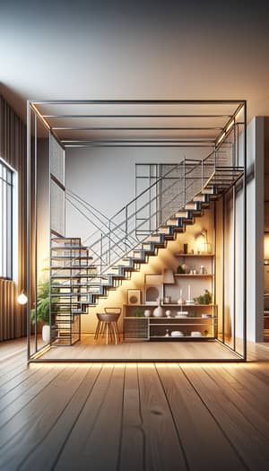 Modern Metal Frame Staircase: Industrial Charm in Home Interior