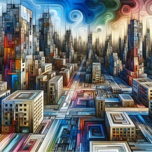 Abstract Cityscape Art: Distorted, Colorful Urban Landscape