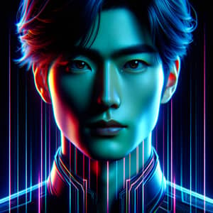 Tall Korean Technologist in Vibrant Cyberpunk Style