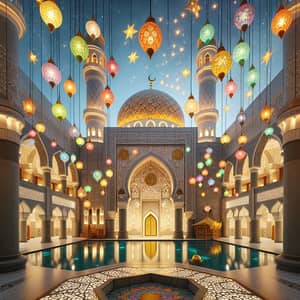 Elegant Mosque Decorated for Ramadan | Islamic Lanterns & Lights