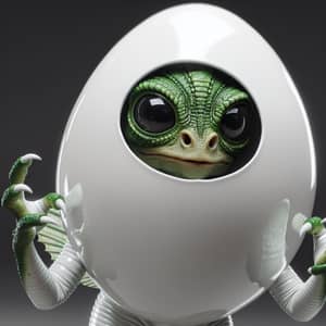 Green Scaly Creature in Egg Costume - Whimsical and Comedic