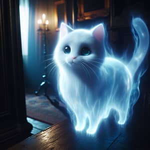 Spooky Ghost Cat in Blue and White - Mystical Feline Spirit
